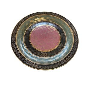 Vintage Decorative Plate Gold Trim‎ Green Black Pink Display Plate Trinket China